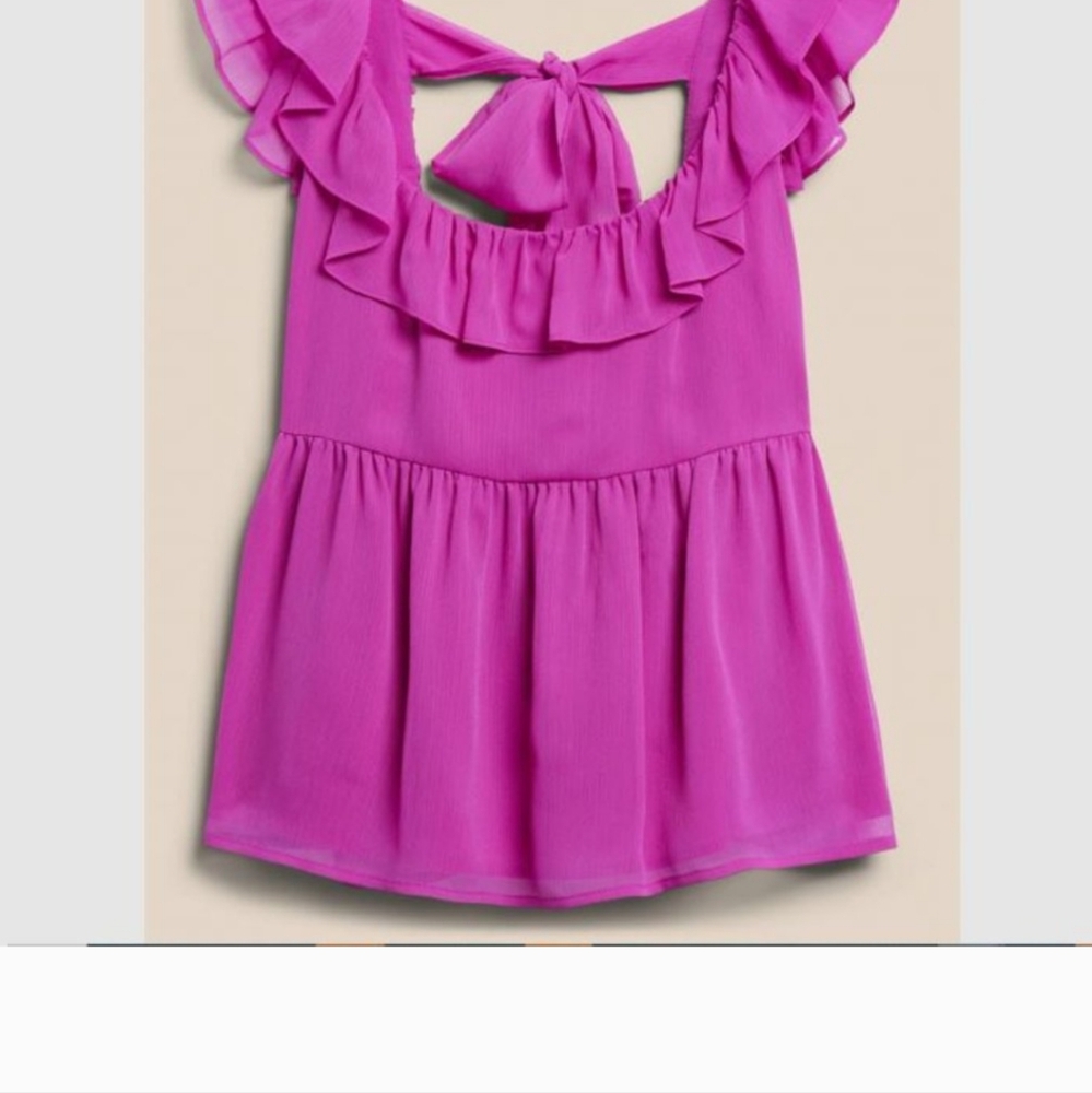 NWOT Banana Republic Magenta Pink Crepe Ruffled flutter Women's Summer Top - Picture 4 of 8